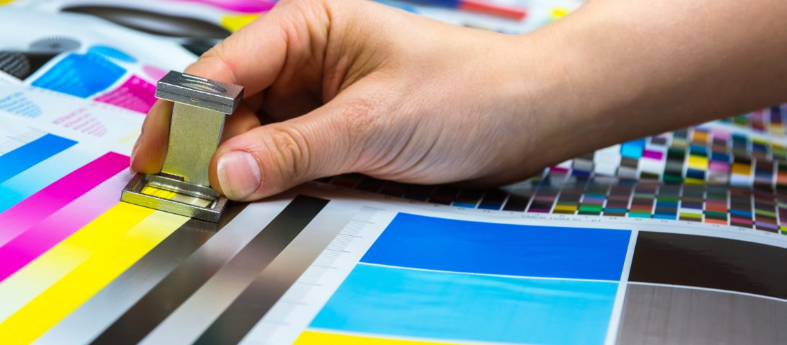 Printing Thread Counter Being Used by Female Hand Measurement Color Management Closeup Industry Object